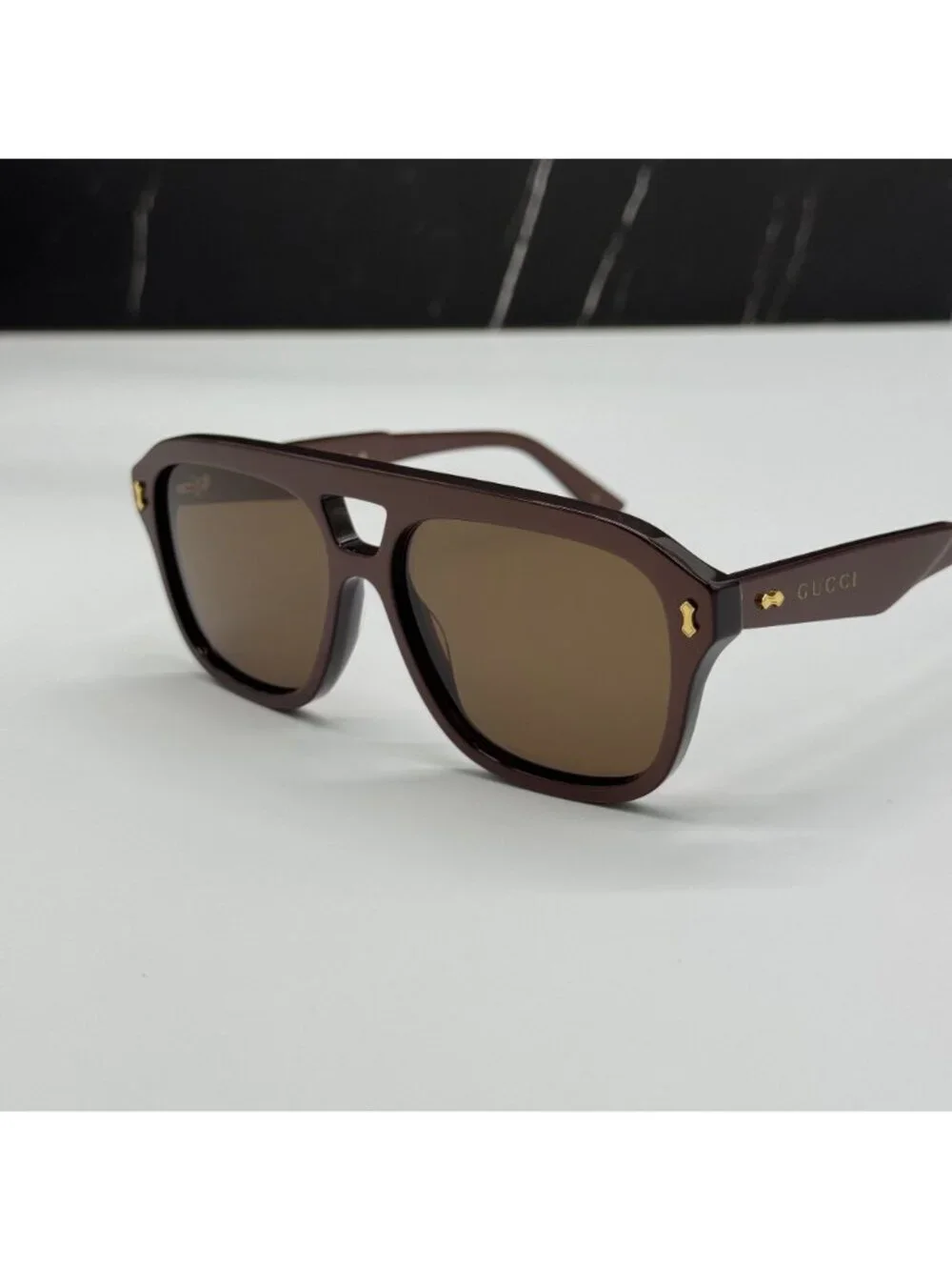 New Gucci GG1263S 003 Brown Unisex Aviator Sunglasses